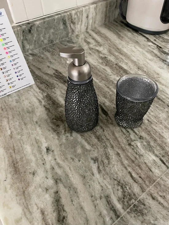 🥇 Ébène Noir Atelier™️  bling élégante foam soap dispenser & mouthwash tumbler - Picture 7 of 15
